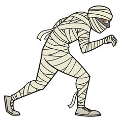 Cartoon mummy, walking with arms outstretched
