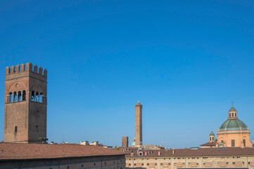 Bologna, Italy. View of the old town center and the famous towers of Bologna. Bologna, Italy. View...