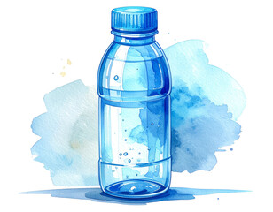 Realistic Plastic Water Bottle with Blue Cap, Front View, Transparent Background, Vector Illustration
