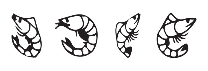 Simple shrimp  fish icon, seafood, food symbol, collection for hand drawn seafood icons, vector Illustration EPS 10. 