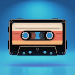 Naklejka premium Vintage audio cassette tape showcasing transparent design, representing analog music era with retro sound recording technology