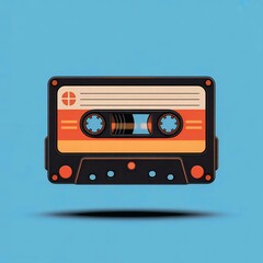 Naklejka premium Vintage audio cassette tape showcasing transparent design, representing analog music era with retro sound recording technology