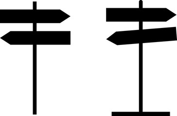 Two silhouette directional signposts pointing left and right