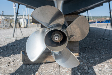 Close up of metal boat propeller under hull © Rob Wilkinson