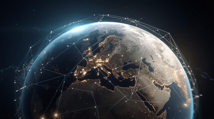 Obraz premium Earth surrounded by numerous satellites in a network showcasing global connectivity and advanced technology