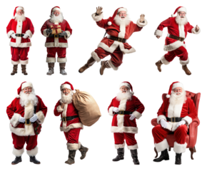 PNG Joyful Santa Claus poses, element set on transparent background