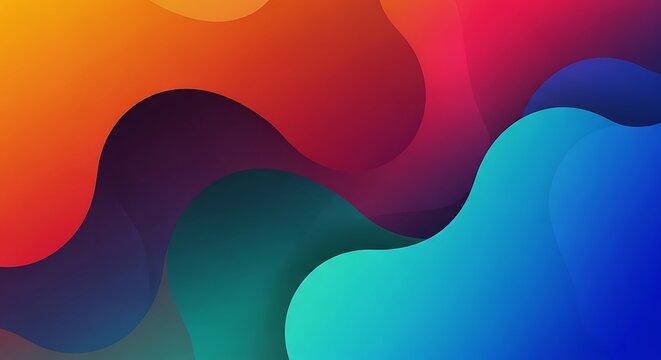 Abstract colorful wavy shapes with gradients, creating a vibrant and dynamic background.