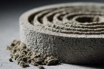 Macro spiral of incense ash on stone