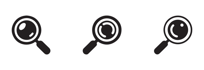 Search icons set, magnifying glass icon representing search and discovery, magnifying glass icon flat style for UI, vector illustration EPS 10.