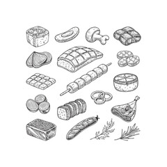 hand drawn food icon vector set illustration