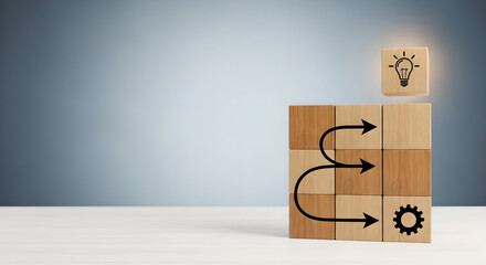Idea Process Solution Workflow Wooden Blocks Copy Space