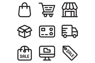 Collection of E-commerce and Shopping Flat Line Icons