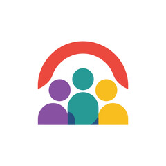 Colorful abstract people icons under protective arch symbolizing community and safety