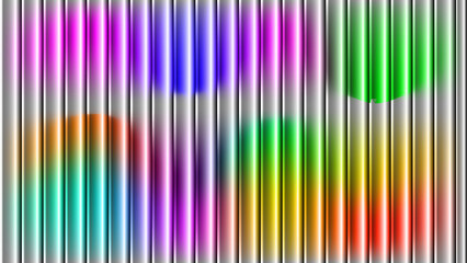 Colorful abstract light streaks on vertical metallic lines isolated on transparent background