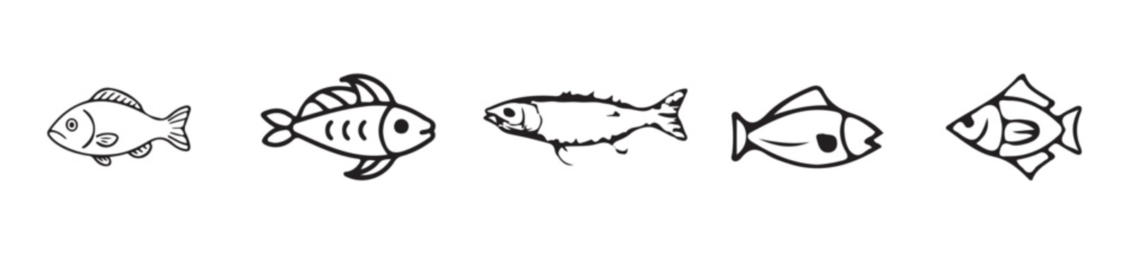 Seafood icon set, fish graphic design, fish symbol, fish food apps, fish food websites, different kinds of fish, vector Illustration EPS 10.