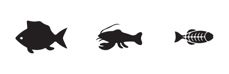 Seafood icon set, fish graphic design, fish symbol, fish food apps, fish food websites, different kinds of fish, vector Illustration EPS 10.
