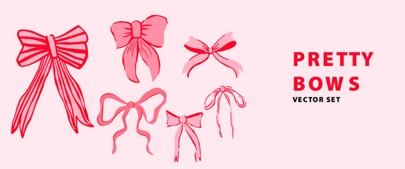 Trendy hand drawn bow. Whimsical style. Cute style. Fashionable vector illustration. Isolated  vintage accessories. Cute hairstyle elements collection. Vector