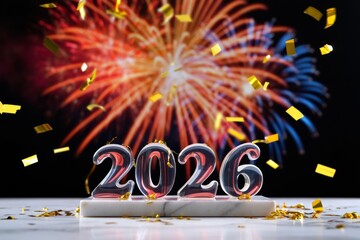 Celebrate 2026 with dazzling fireworks and golden confetti for a vibrant New Year's Eve party or milestone event full of festive cheer