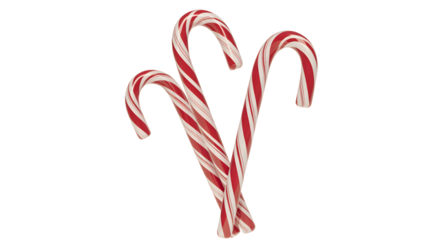 Three candy canes isolated on transparent background