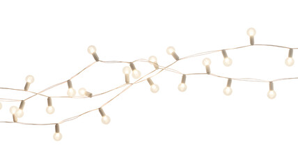 White led string lights with a wavy pattern isolated on transparent background