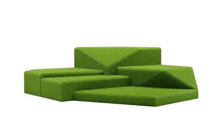 Abstract geometric green sofa with sharp angles on a black background