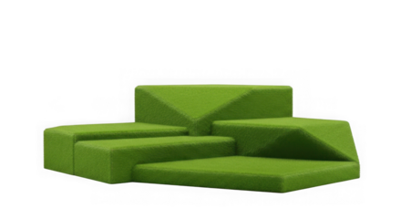 Abstract geometric green sofa with sharp angles on a black background