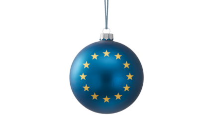 Blue european union flag christmas ornament isolated on transparent background