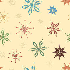 Snowflake vector seamless pattern, weather traditional winter december, wrapping paper, christmas background.