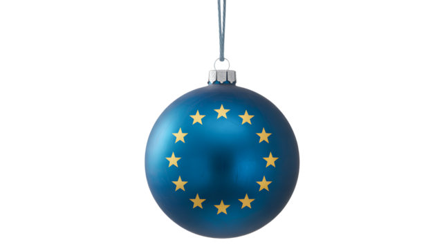 Blue european union flag christmas ornament isolated on transparent background