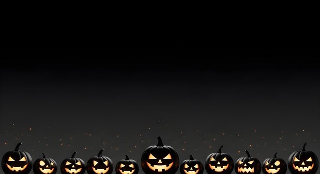 Spooky Halloween pumpkins glowing in the dark, a perfect backdrop for seasonal designs and festive promotions, adding a touch of eerie charm to any project
