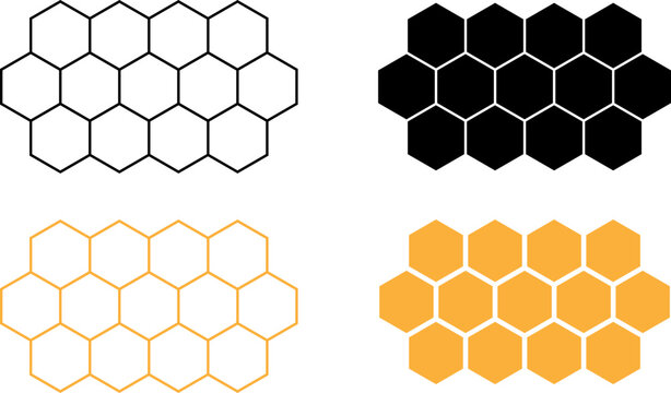 Four styles of honeycomb patterns in black white and yellow