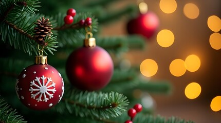 Fototapeta premium Christmas holidays banner, tree, bokeh background