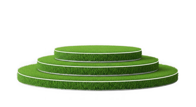 Green tiered circular stage with white trim on black background