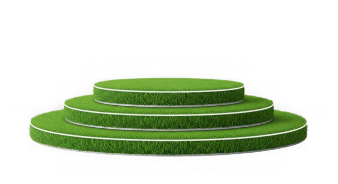 Green tiered circular stage with white trim on black background