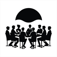 Meeting group discussion vector silhouette outline logo design concept illustration