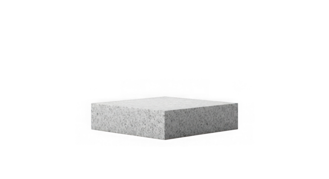 Minimalist light gray stone cube isolated on black background studio shot