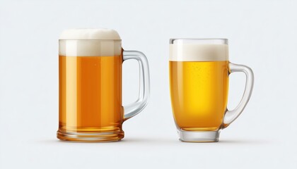 Beer Drinks: Pint And Mug Of Beer On White Background, With Clipping Path. Refreshing Alcoholic Beverages For Enjoyment.