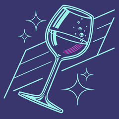 Neon Style Wine Glass with Geometric Background and Sparkles drink beverage