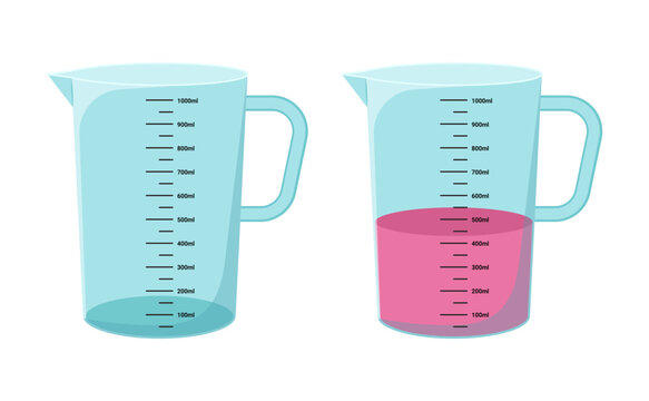 Jugs measuring volume scale in ml