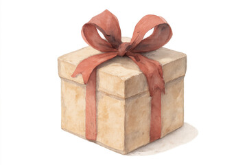 Obraz premium Watercolor gift box celebrating holidays and special occasions with a red ribbon, transparent background