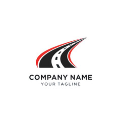 Road logo design with a curved path and red accents for transport.