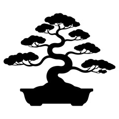 Bonsai tree silhouette in a pot for decoration