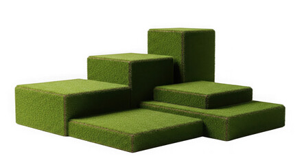 Stack of green moss covered cubes against a black background