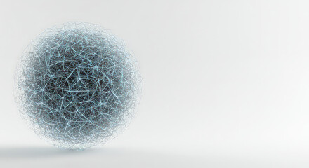 Abstract sphere of interconnected lines floating with copy space on white background