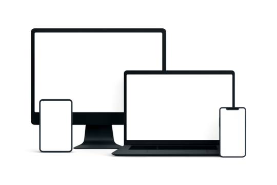 set of modern devices isolated on transparent background for responsive design