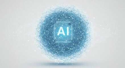 Abstract ai concept with network sphere and processor on transparent background