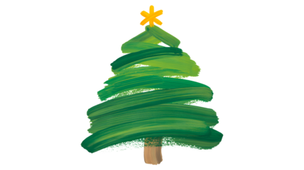 Green christmas tree with star isolated on transparent background