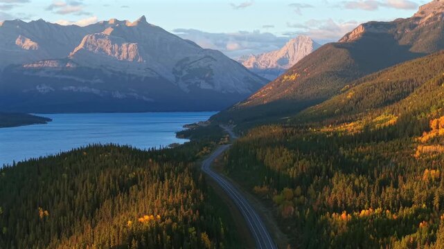 Cinematic panning drone video of Abraham Lake near Banff and Jasper