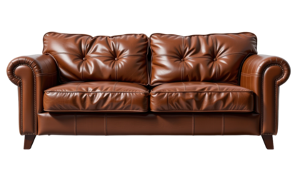 Brown leather sofa, urban style, comfortable seating, classic design, living room furniture