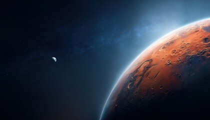 Mars: The Red Planet Revealing Detailed Surface Features And Craters In The Depths Of Space, Alongside The Blue Earth